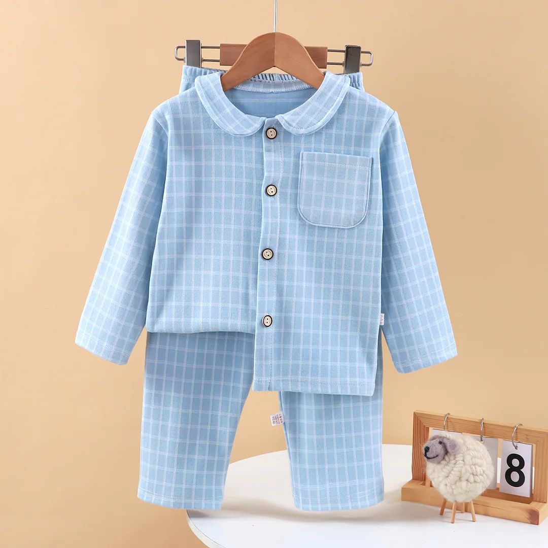 Kids Pajamas Set Autumn Winter Plaid Print Long-sleeved Top + Trousers 2-piece Loose Pajama Children's Pajamas Home Clothes