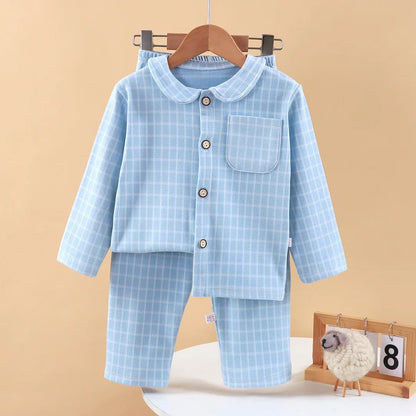 Kids Pajamas Set Autumn Winter Plaid Print Long-sleeved Top + Trousers 2-piece Loose Pajama Children's Pajamas Home Clothes