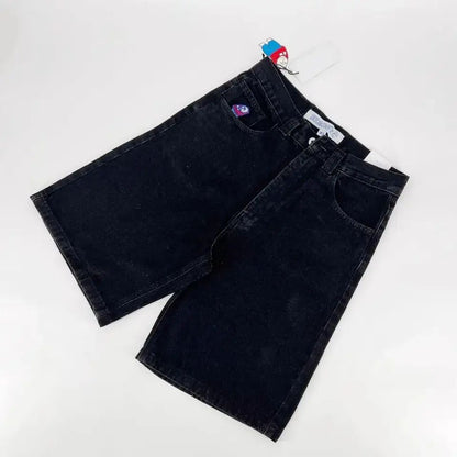 Goth Print Silk Jeans Men Shorts Street Harajuku Hiphop Vintage High Waited Denim Shorts of Men Clothing Casual Loose Pants Mens