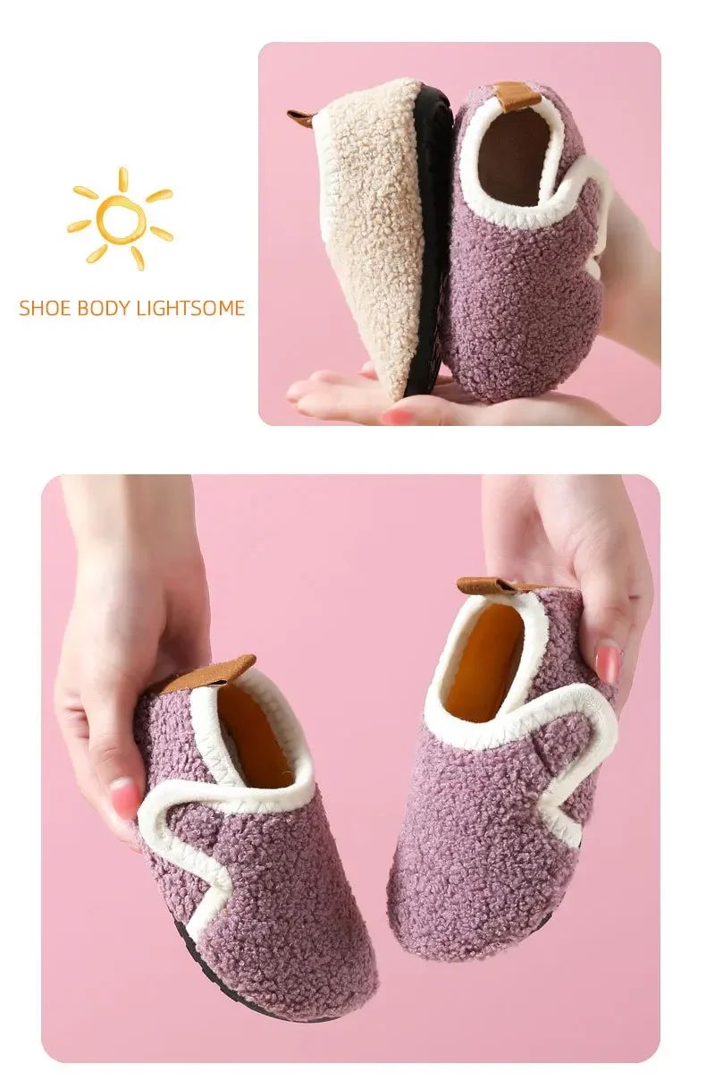 Pantuflas Child Cotton Slippers Solid Warm Kid Winter Home Shoe Boy Girl Plush Floor Shoe Indoor Soft Sole Anti-slip Cotton Shoe