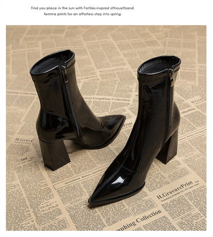 ankle boots fashion pointed square root temperament women's high heels zipper decoration luxury women's winter large size 35-42