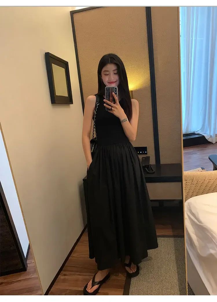 New Vintage Black Tank Top Midi Dress Wedding Dresses for Women Clothing O Neck