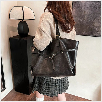 Retro Big PU Leather Shoulder Bag for Women 2025 Winter Trend New Y2K Fashion Handbags Females Travel Luxury Tote Bag  bolsas