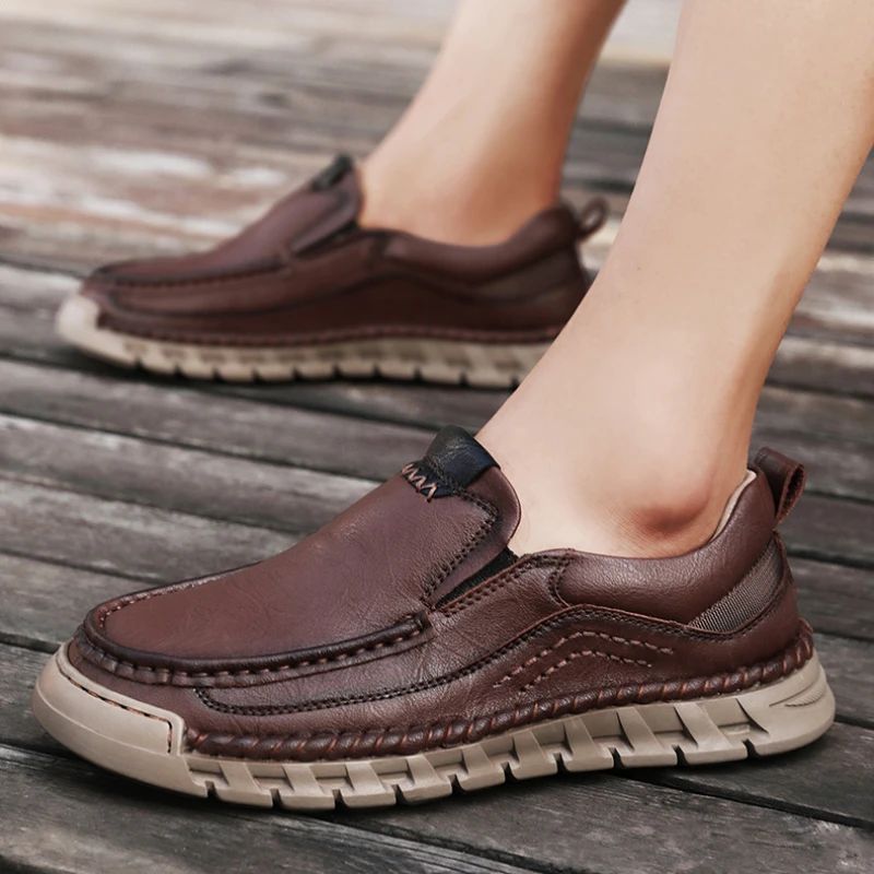 Men Handmade Genuine Leather Loafers Casual Comfortable High Quality Retro Business Shoes Spring and Autumn Men's Dress Shoes