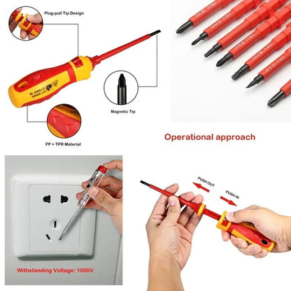 Kit de Ferramentas para Eletricistas 13/15pçs 1000V Chaves de Fenda Isoladas Intercambiáveis Magnéticas com Pontas Fenda Kit de Reparo para Eletricistas