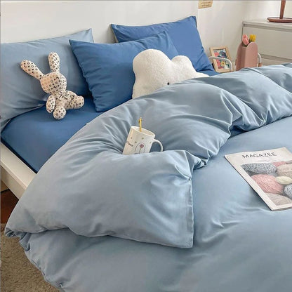 Conjunto de cama de cor sólida de quatro peças para crianças e adultos, cama de casal grande, conjunto de capa de edredom, lençol e capa de travesseiro de quatro peças