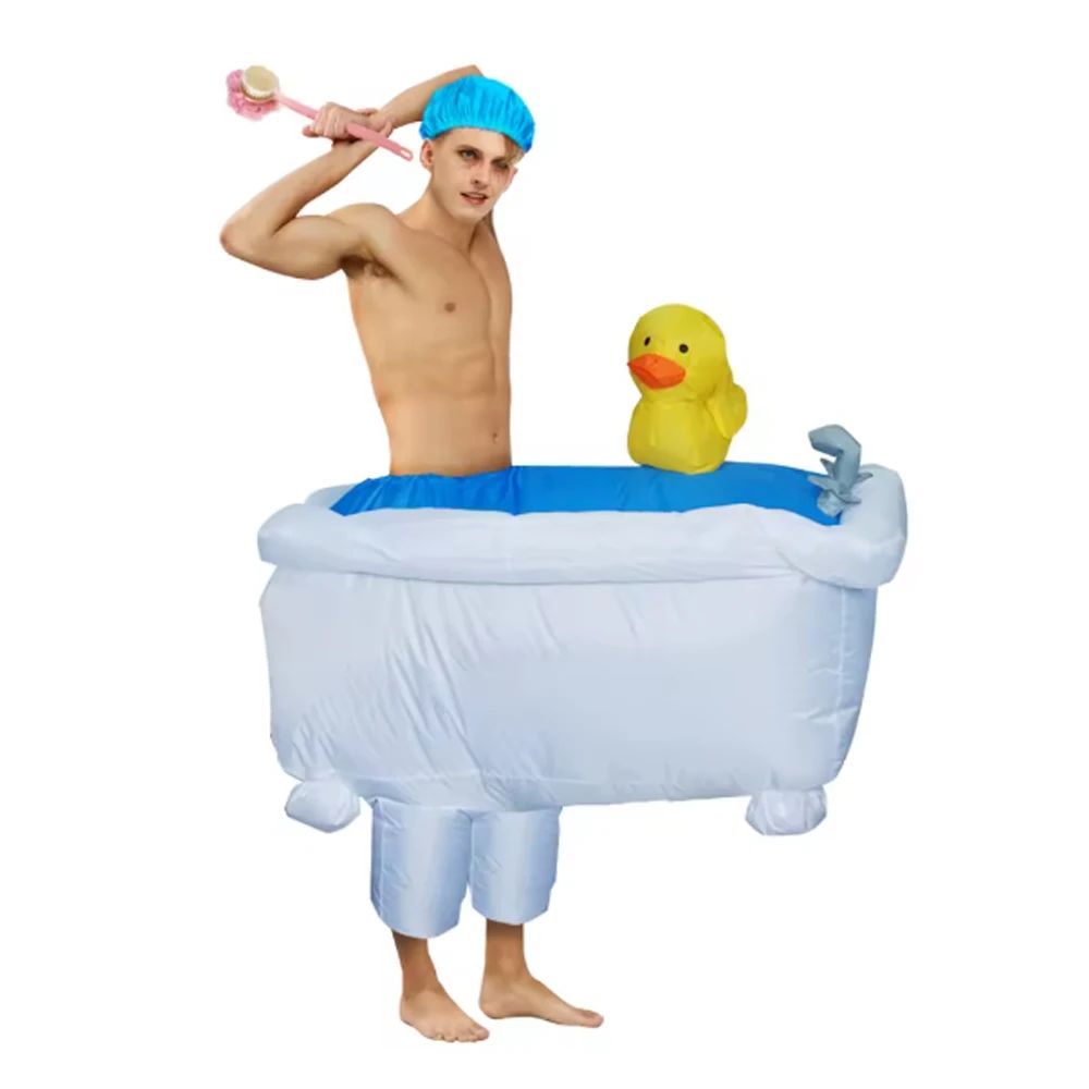 Adult Inflatable Bathtub with Yellow Duck and Toilet Cosplay Costume  Halloween party holiday stage performance comical costumes