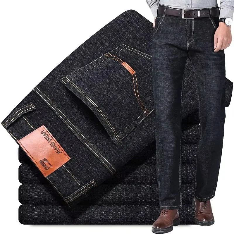 Calça Jeans Masculina de Marca de Luxo Stretch Reta Casual Slim Fit Jeans Masculino Design Clássico de Negócios Calça Tamanho Grande