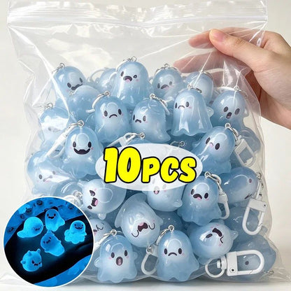 Creative Halloween Luminous Mini Cute Ghost Pendant Keychains Resin Keyring Key Holder for Kid Adult Festival Gifts Bag Charms