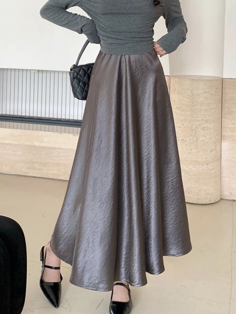 Plus Size Satin Half-Body Skirt Female 2026 Spring New Korean Fashion Temperament Elegant Solid Casual A-line Skirts