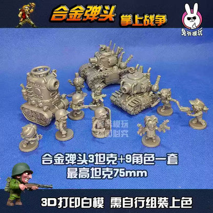 Tanque de Guerra Mundial II Estilo Chibi Metal Slug Gk Modelo - Miniatura Militar Impressa em 3D Modelo Branco Não Pintado Para Diorama de Mesa e Wargame