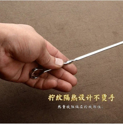 10pcs/set Stainless steel 430 BBQ stick thickened 41cm household mutton skewers iron drill BBQ stick tool BBQ stick.