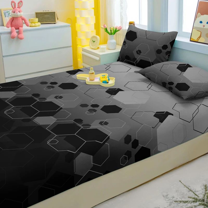 Jogo de lençóis de três peças simples, com padrão geométrico moderno, fosco, estampado para cama, para quarto