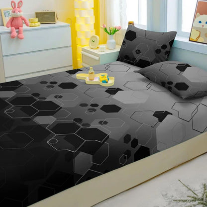 Jogo de lençóis de três peças simples, com padrão geométrico moderno, fosco, estampado para cama, para quarto