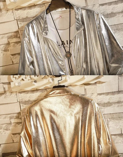 Adults Men's Shiny Metallic Suits Adult Disco Outfit Jacket Pants Halloween Dress Up Nightclub Dance Rave Cosplay Costume