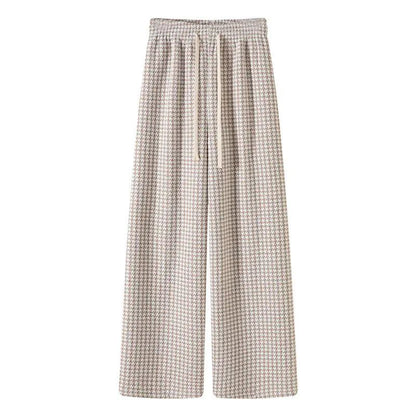 High Waist Wide Leg Pants Women's Autumn Winter New Style Lazy Casual Fleece Woolen Plaid Trousers Fashionable Comfortable