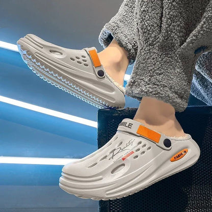 Men Cotton Slippers Winter Warm Furry Clogs Soft Indoor Bedroom Cotton Shoes EVA Fluff Slides Casual Comfortable Plush