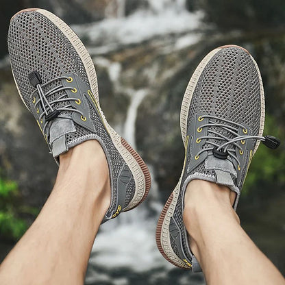 Sapatos Masculinos Casuais de Couro Genuíno para Exteriores Marca de Sapatos Masculinos para Escalada Caminhada Viagem Sapatilhas Respiráveis Masculinas Calçados de Verão
