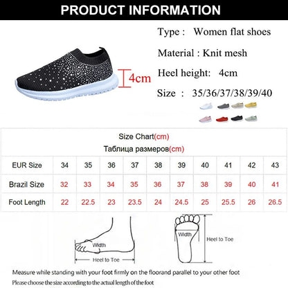 2024 New Crystal Breathable Mesh Sneaker Shoes for Women Comfortable Soft Bottom Flats Plus Size 43 Non Slip Casual Shoes Woman