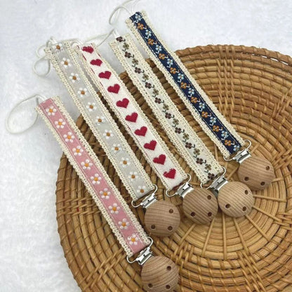Wooden Baby Pacifier Chain Cute Flower Print Dummy Nipple Holder Guard Teether Pendant Baby Accessories