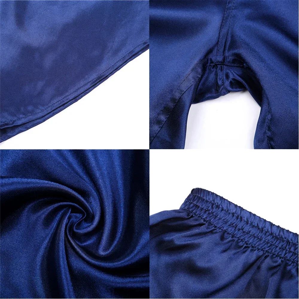Men Casual Home Nightwear Silk Satin Pajamas Shorts Soft Pyjamas Pants Sleep Comfortable Bottoms Solid Color Breathable Boxer