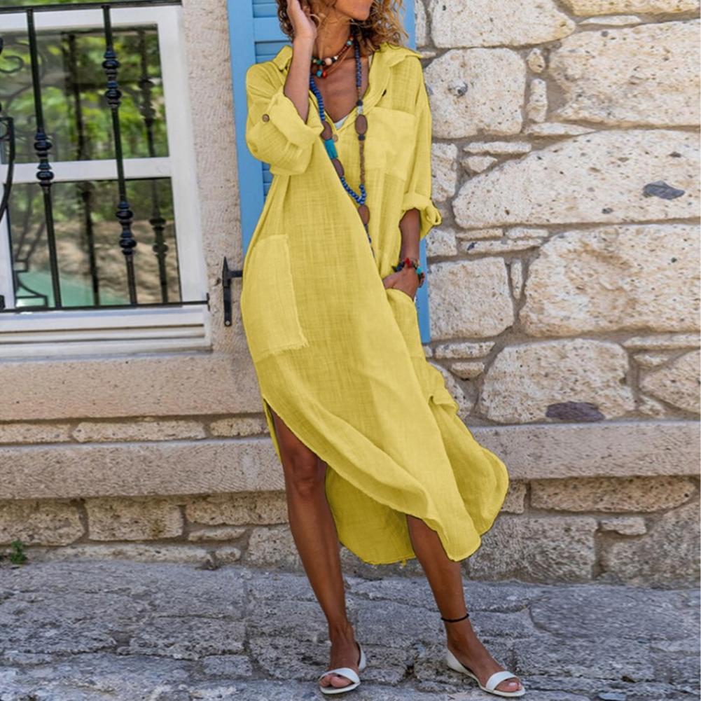 Shirt Dress for Women Linen Cotton Clothing 2022 Spring Summer Casual Vintage Ov