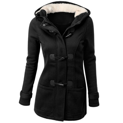 Womens Winter Hooded Cardigans Hooded Horn Button Jackets Fleece Coat Outerwear Dropship