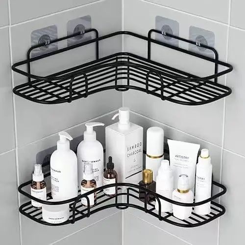 No Drill Bathroom Triangle Corner Shelf Wall Mounted Storage Rack for Kitchen Bathroom Organizer Space Saver