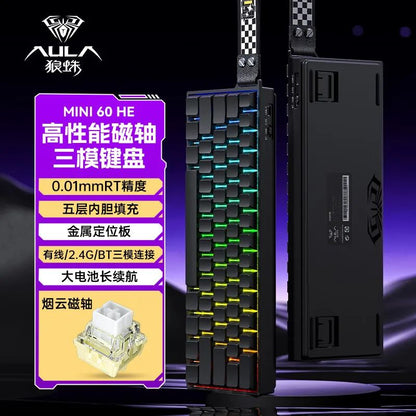 AULA Mini60 HE Magnetic Switch Teclado RGB Tri Mode Sem Fio Teclado Mecânico 8000Hz 0.01mmRT Teclado Gamer Presentes para Gamers