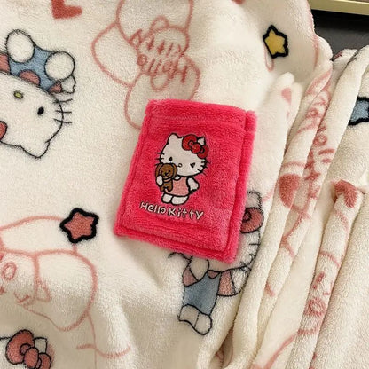 Hello Kitty Women's 2025 Plush Flannel Pullover Pajama Set Winter Cozy Long Sleeve Pants Embroidered Casual Home Loungewear