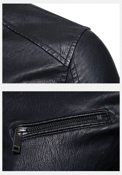 New Men's PU Leather Jacket Motorcycle Style Stand Collar Youth Fashion Outerwear Casual Male Coat Teenage Boy's Biker Vest