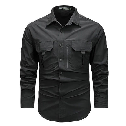Spring Men Tactical Work Long Sleeve Shirt Man Outdoor Casual Multi Pocket Shirts Male Autumn Breathable Cargo Oversized Blouses