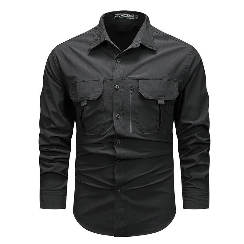 Spring Men Tactical Work Long Sleeve Shirt Man Outdoor Casual Multi Pocket Shirts Male Autumn Breathable Cargo Oversized Blouses