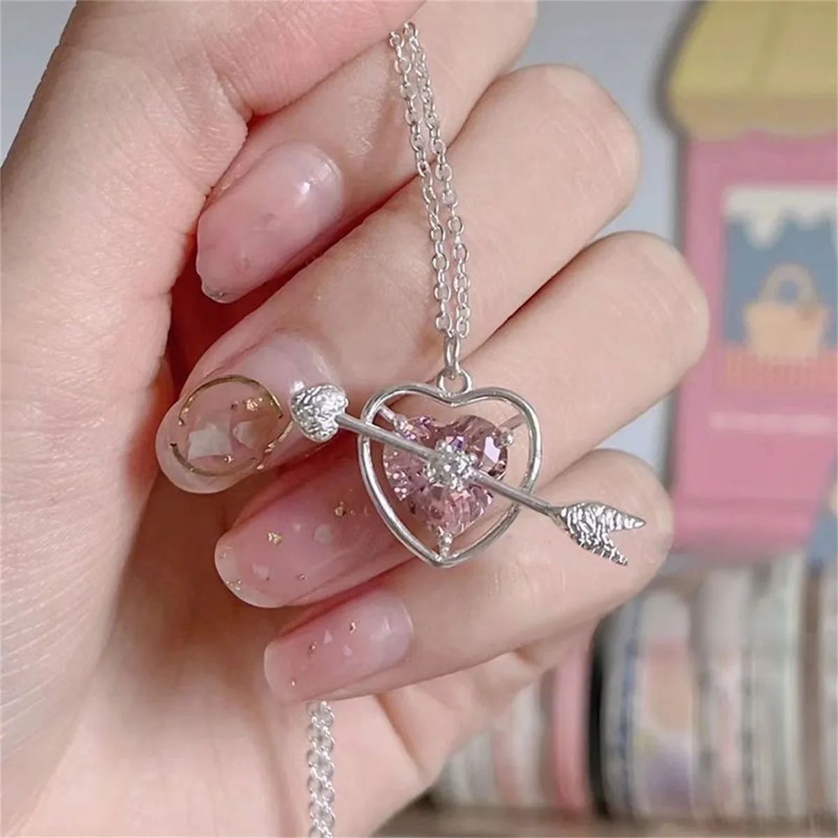 Colares de Pingente de Laço de Cristal Rosa Fada da Moda Y2K Meninas Doce Strass Coração Clavícula Cadeia Mulheres Jóias Presentes
