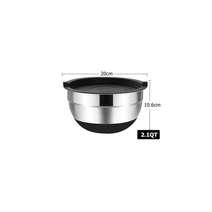 Silicone base thickened with lid cooking basin anti slip salad mixing bowl stainless steel egg beater bowl for kitchen baking