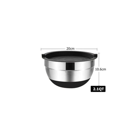 Silicone base thickened with lid cooking basin anti slip salad mixing bowl stainless steel egg beater bowl for kitchen baking