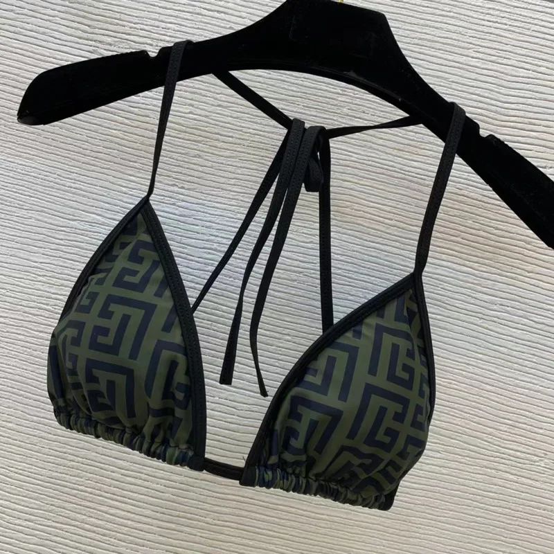 Geometric Printed Fashion Bikinis Sets Lace-up Bra Thong Sexy 2 Piece Swimsuits Solid Beach Style One-piece Bathing Suits Women