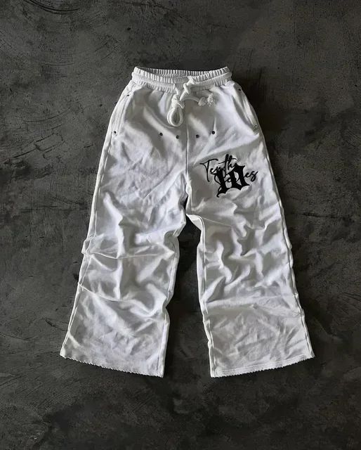 Calça de Moletom Y2K Masculina Feminina Gótica Hip Hop Americana com Patch de Letras Y2K Dupla Camada Larga Elástica na Cintura Calça Jogger Casual