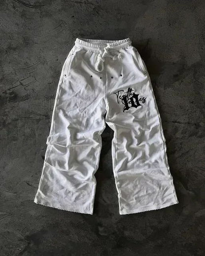 Calça de Moletom Y2K Masculina Feminina Gótica Hip Hop Americana com Patch de Letras Y2K Dupla Camada Larga Elástica na Cintura Calça Jogger Casual