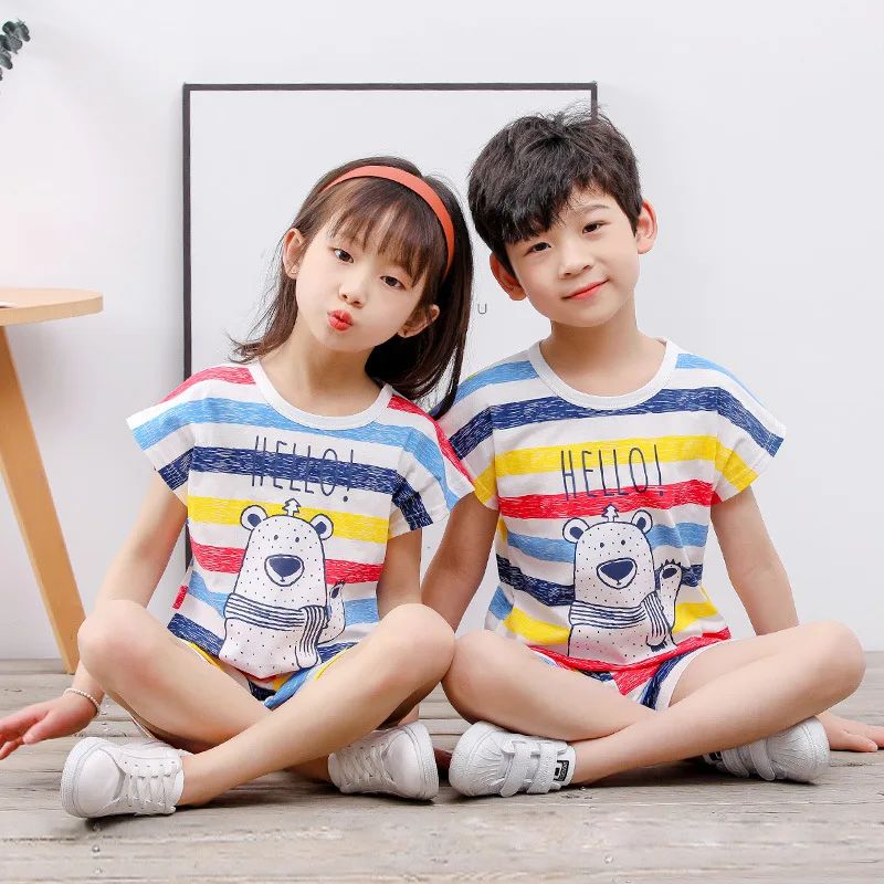 Conjuntos Infantis Mãe e Filhos Roupas Menino Menina Camiseta Shorts 2PÇS Verão Algodão Manga Curta Roupas de Bebê Infantil Terno
