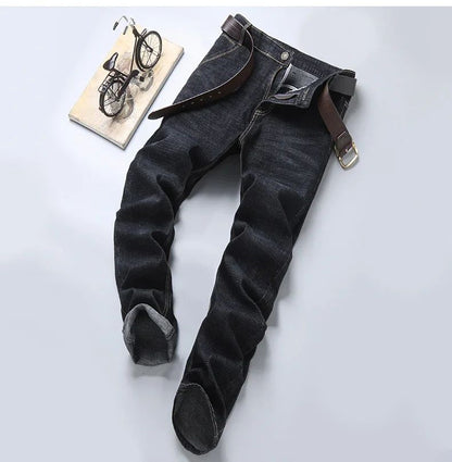2025New Business Men's Jeans Casual Straight Stretch Fashion Classic Blue Black Work Denim Trousers Male Brand Clothing