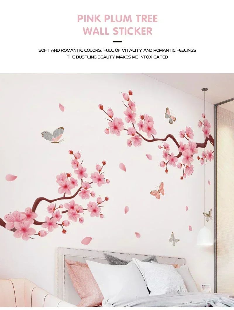 Ink Wall Stickers Wash Peach Blossom For Living Room Bedroom Home Flower Background Wall Decor Self-adhesive Sticker Wallpaper