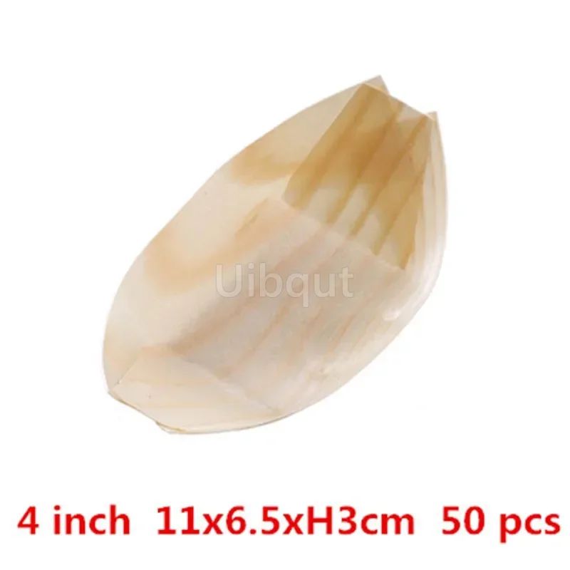 50 100pcs Sushi shushi Wood Boat Natural bamboo Disposable Kayak Salad Dessert Pine cake Boat Snack Bowl mat sushi plate tray