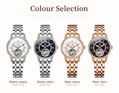OLEVS Hollow Women's Watch Fully Automatic Mechanical Watch Luxury Diamond Inlaid Starry Sky Elegant Women's Brand Watch  7036