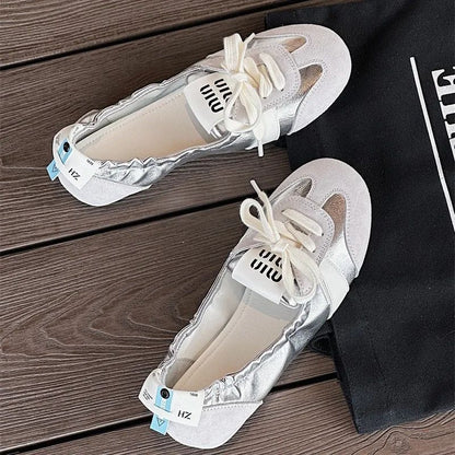 Women's Casual Sneakers Summer Cozy Shallow Ballet Flats Shoes 2025 New Women Lace Up Sport Shoes Zapatos De Mujer