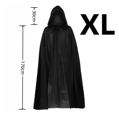 Halloween Cloak Soft Unisex Hooded Black Robe Witch Long Cape Cosplay Costume Prop Party Performance Supplies Holiday Decoration