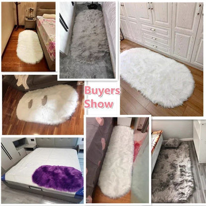 Super Soft Plush Oval Rug Mat Fluffy White Carpets for Living Room Home Decor Bedroom Kid Room Decoration Salon Thick Pile Rug