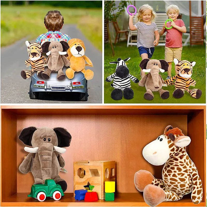 Brinquedos de Pelúcia de Animais da Selva Kawaii de 25CM, Cão, Zebra, Elefante, Leão, Raposa, Girafa, Brinquedos Infantis, Boneca, Presente de Aniversário