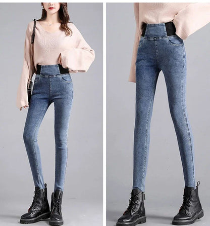 PTKPCC New Elastic Waist Skinny Jeans Women Spring Slim Stretch Denim Pants Vintage Pencil Vaqueros Mom Pantalones De Mujer