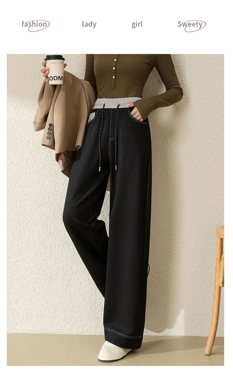 High Waist Straight Leg Jeans Loose Slimming Wide Leg Pants Fashionable Versatile Draping Lengthening Leg Appearances Floor-Leng